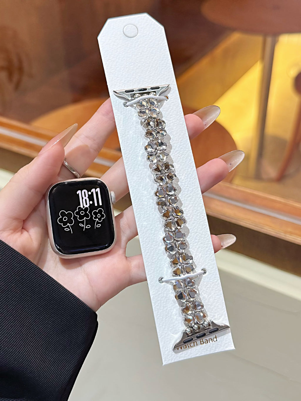 Lucky Four-leaf Clover Elastic Strap Single-row Diamond-studed Bracelet Chaîne de montre