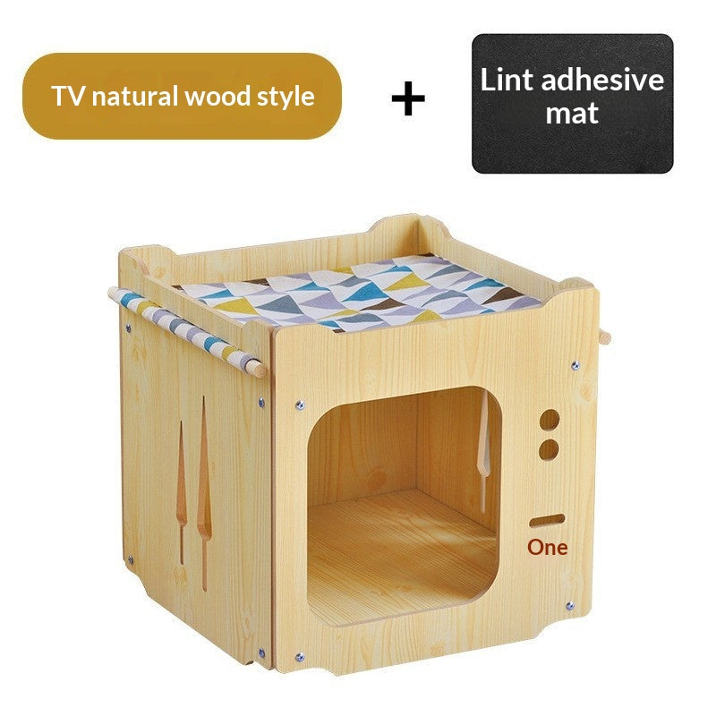 Lit d'hamac pour animaux de compagnie en bois double-layer intégré