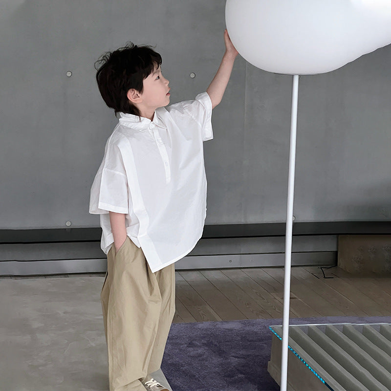 Vêtements d'été pour enfants Chemise blanche à manches courtes pour garçon