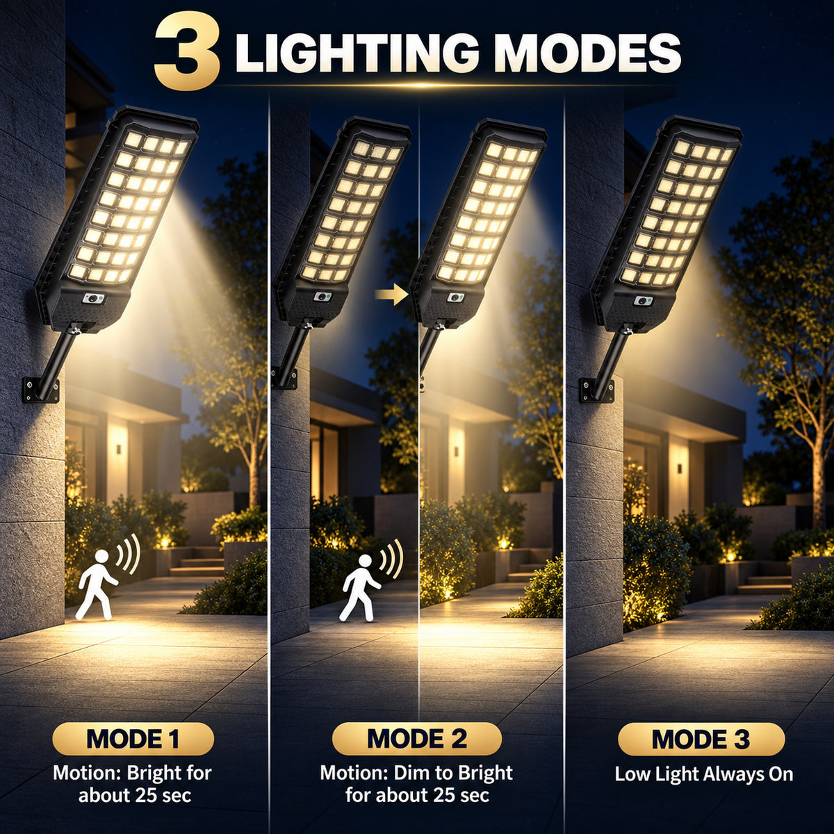Solar Powered Motion Sensor Outdoor Light W7207 8 Noir pour Garden Yard Street Wall LED