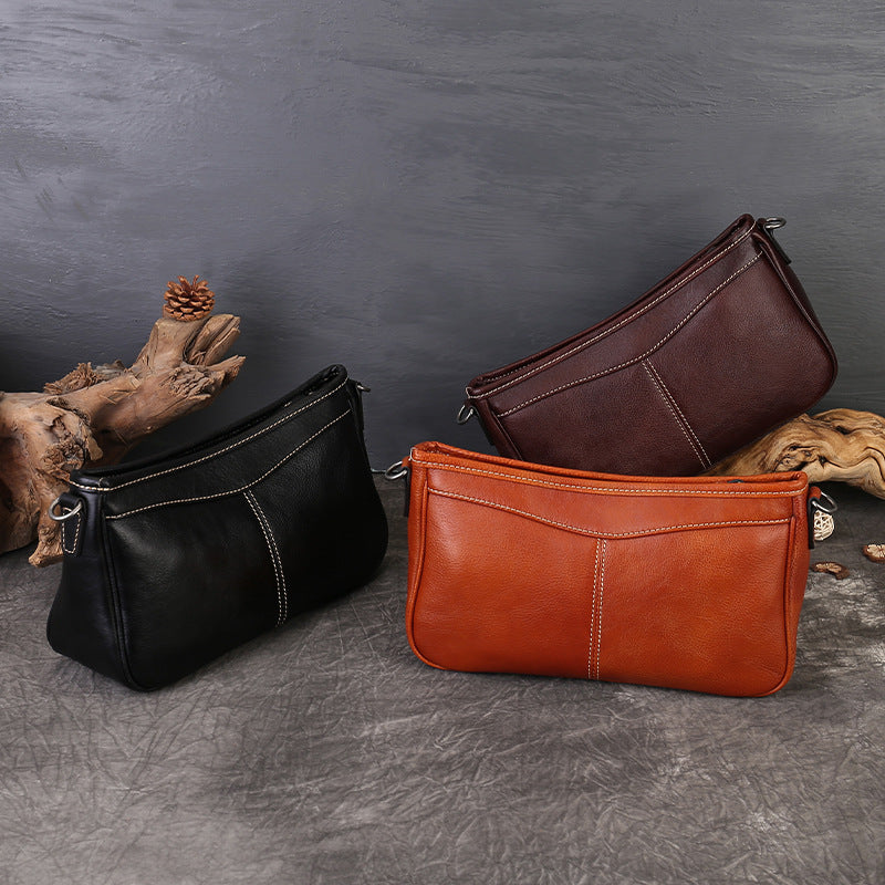 Rétro petit sac carré en cuir de vache plein grain polyvalent et exsudant une ambiance premium