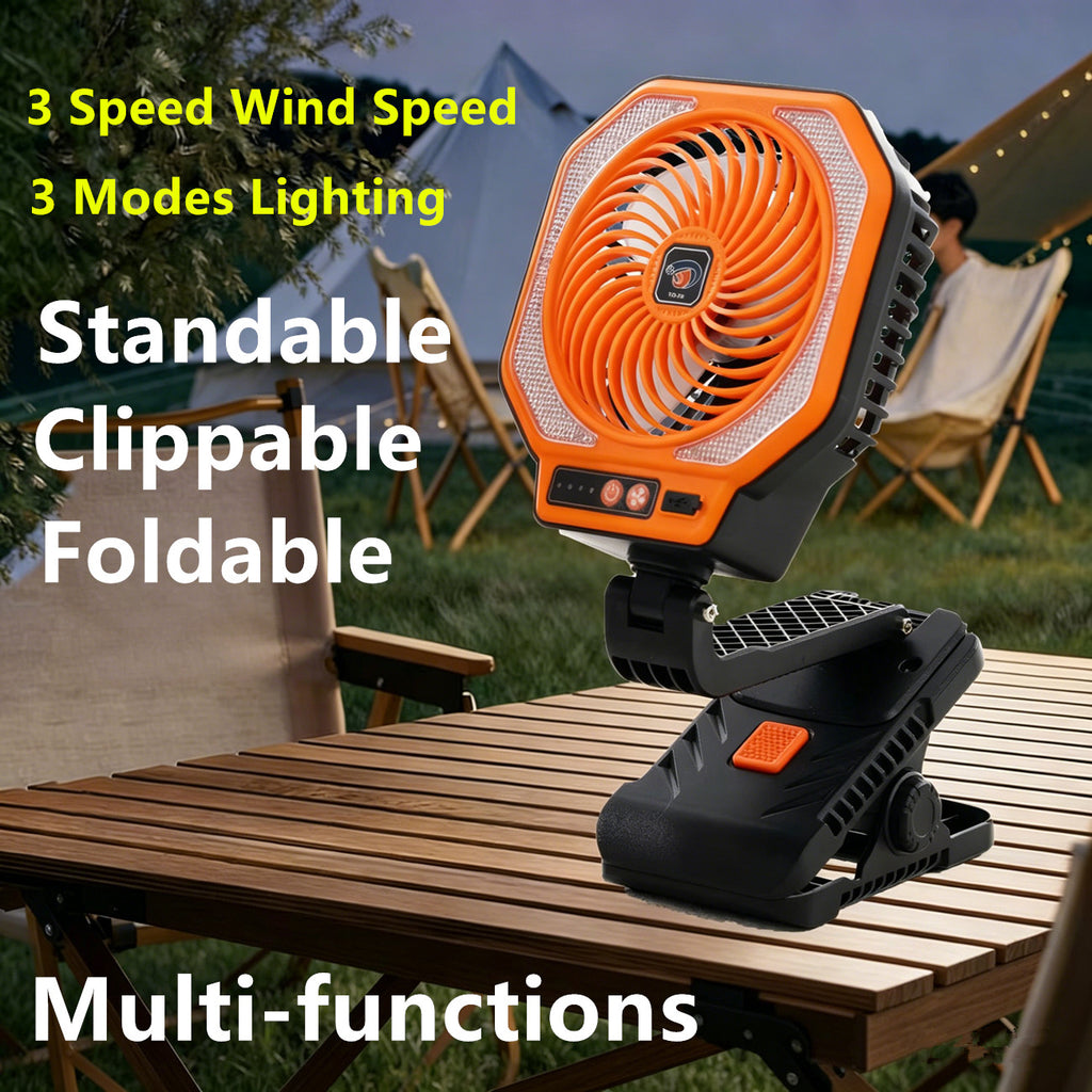 Ventilateur de refroidissement rechargeable portable Eventail de camping pliable avec éclairage LED 3 modes