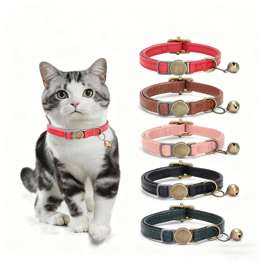 Durable Retro Style Leather Cat Collar