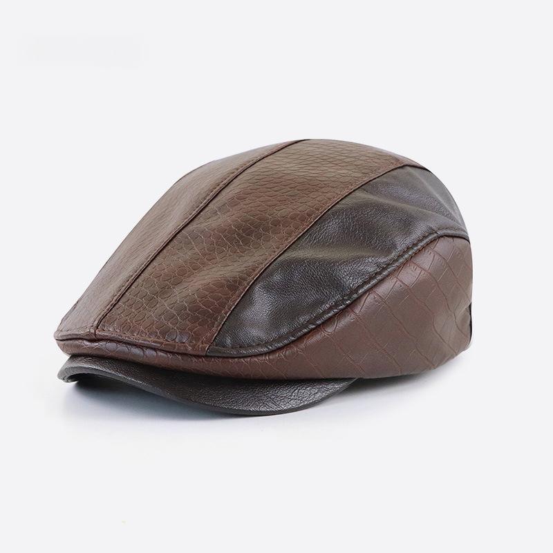 Style américain Vintage PU Leather Artistic Patchwork Newsboy Cap