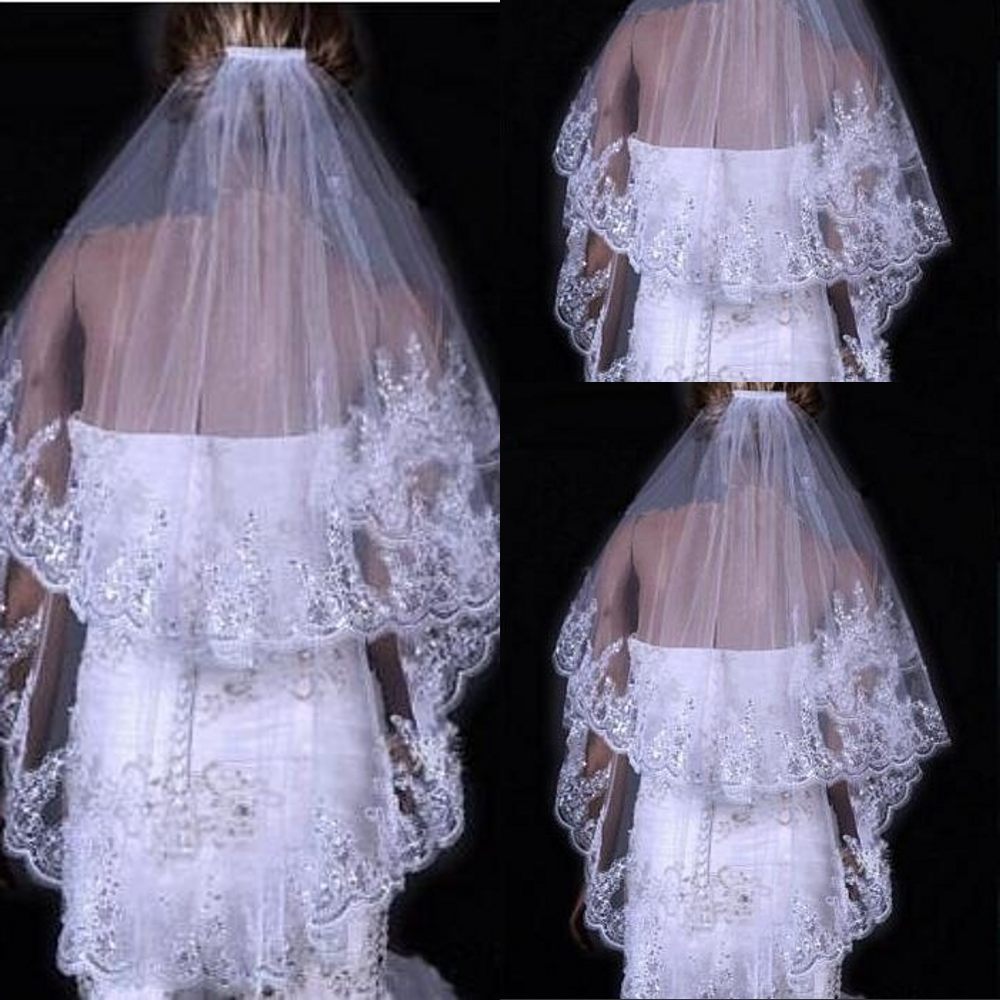 Couverture de visage veil en polyester pailleté bride Deux couches Dentelle Bande latérale