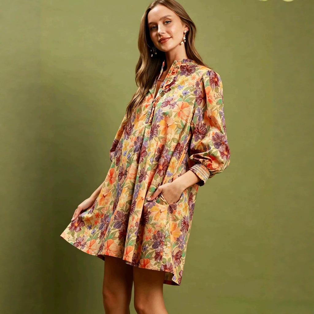 Robes d'arrivée d'été Mode décontractée Littéraire Retro Robe d'impression florale
