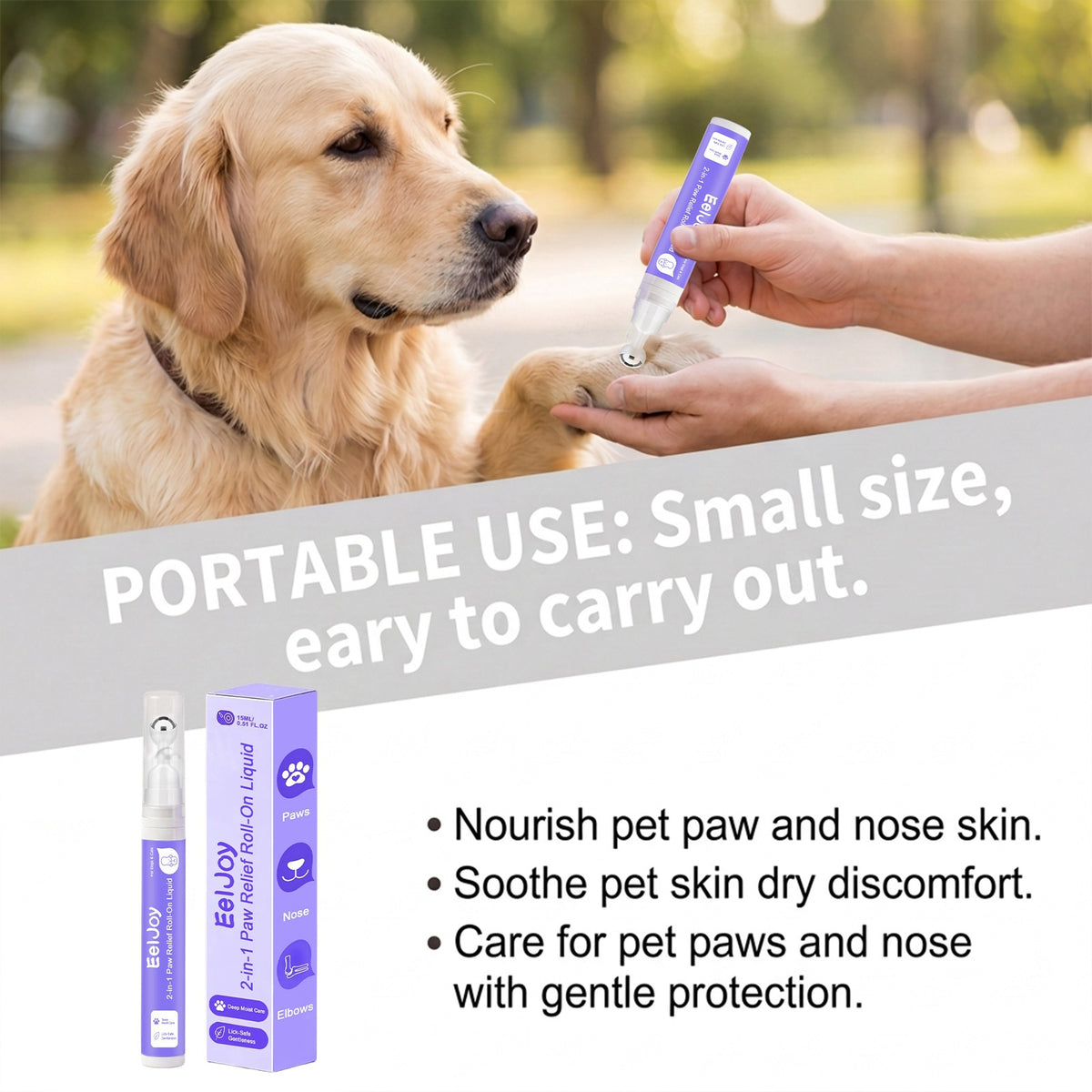 Eeljoy Pet Paw et soin du nez Roll-on liquide hydratant et soin rafraîchissant pour les chiens et