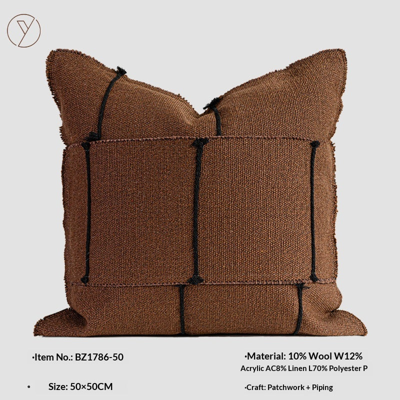 Coton et lin Patchwork lancer oreiller Canapé Coussin de dossier fait main Pad pour Villas