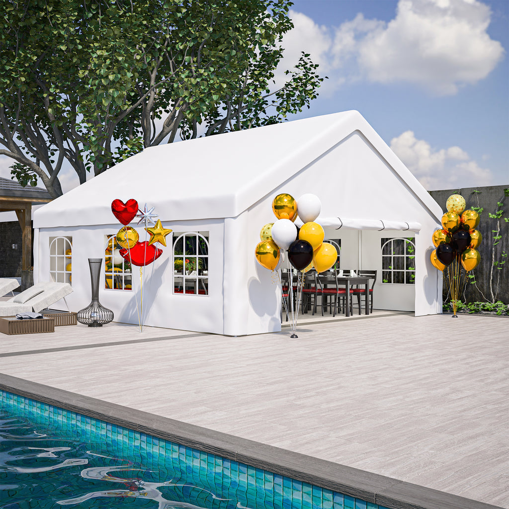 Tente de fête 20x20 FT avec 2 sacs de rangement et parois latérales amovibles