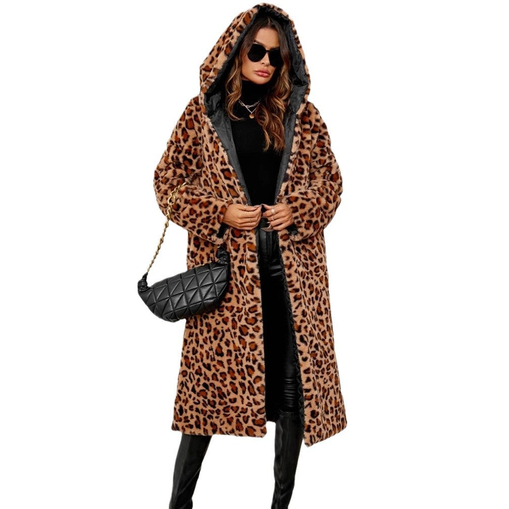 Manteau de fausse fourrure à capuchon pour femmes longues