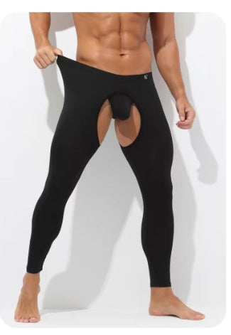 Pantalons Thermiques ouverts en croûte pour hommes Légumes minces Légumes Modaux Automne Hiver Collant Intérieur Gratuit