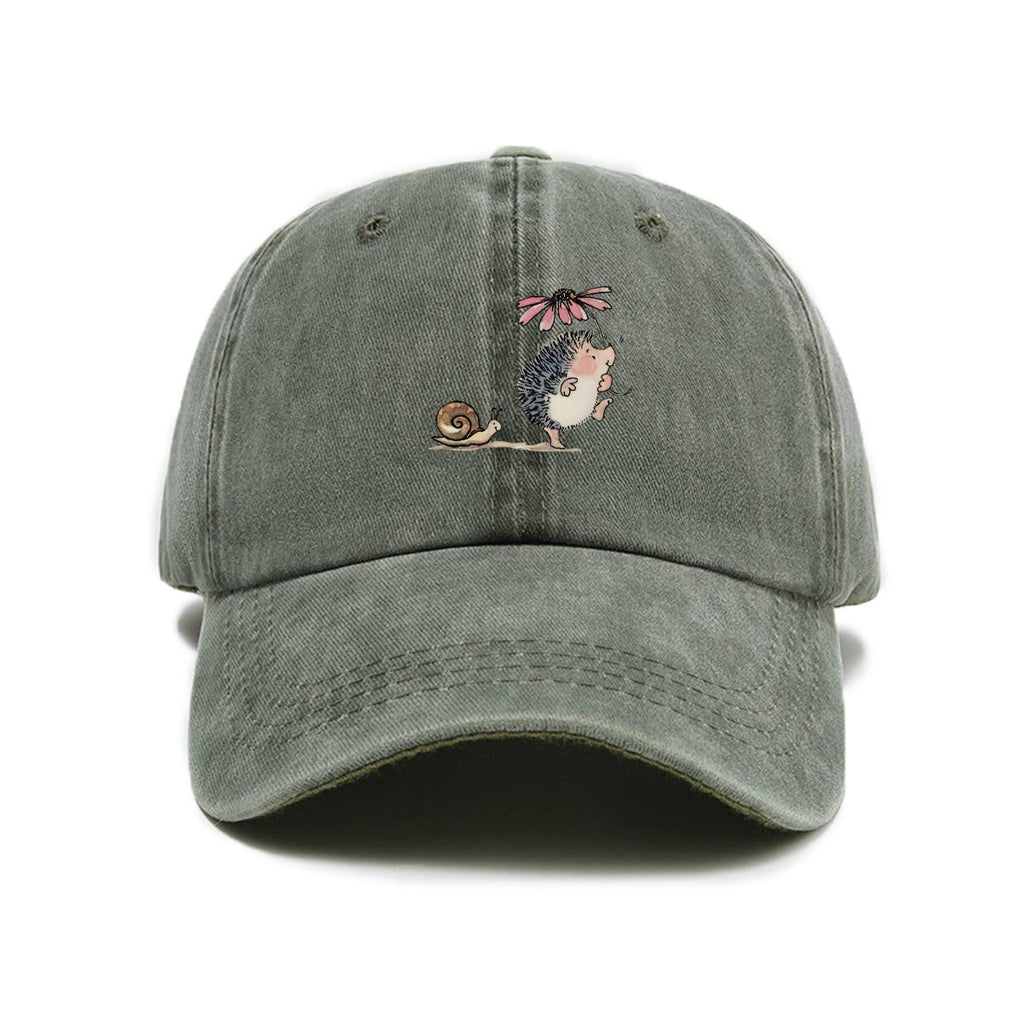 Simple cartoon Hedgehog et escargot imprimé Lavé l'ancienne casquette de baseball