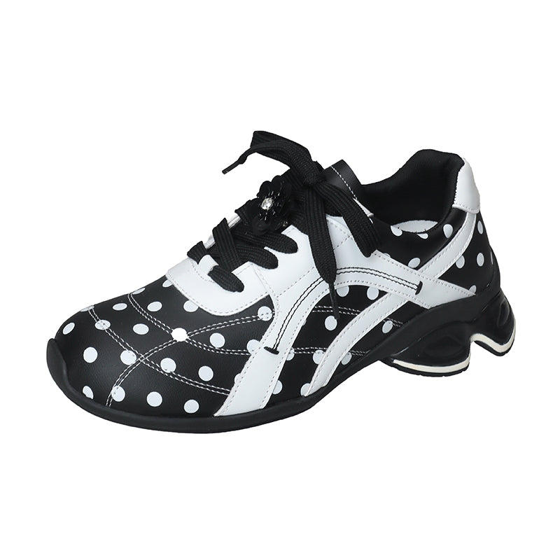 Femmes Vintage Noir Polka Dot Allemand Chaussures de formation Caché talon Casual Sport Sneakers Pre