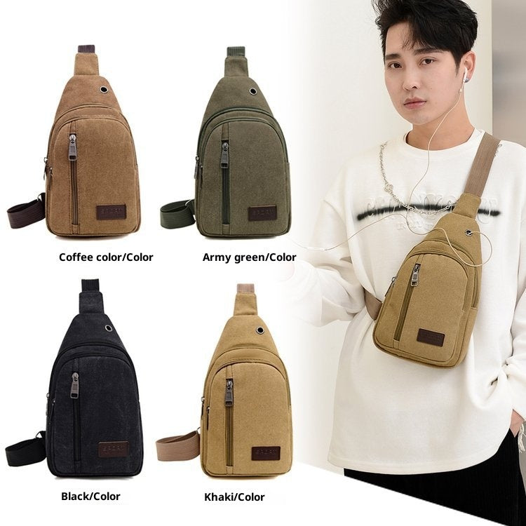 Coiffure de couleur solide Toile Homme Poitrine Crossbody Sac Épaule simple