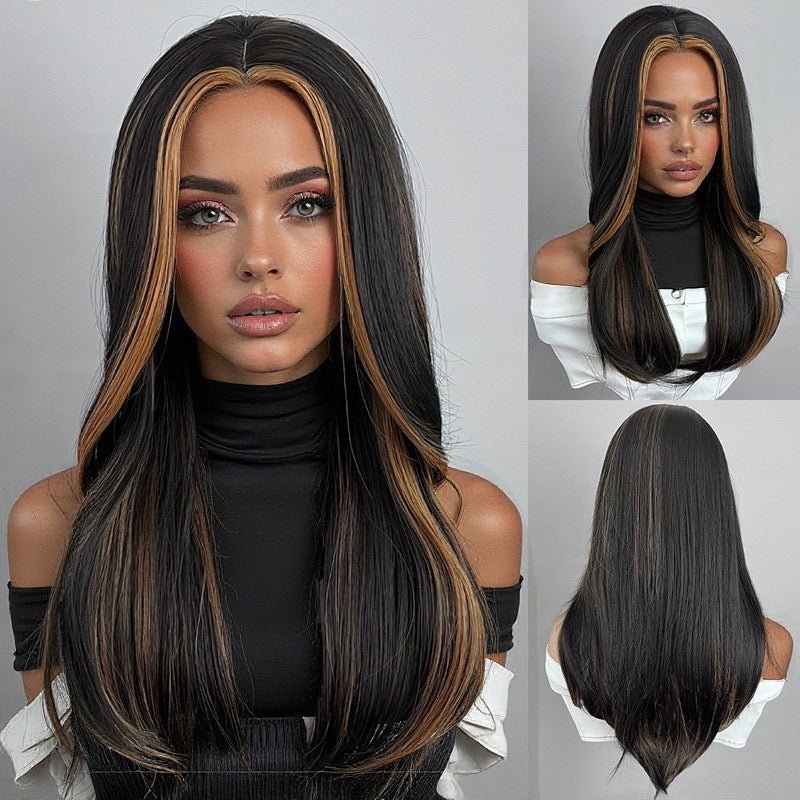 Femmes Figure-8 Bangs Noir à gris Ombre longue droite cheveux synthétiques