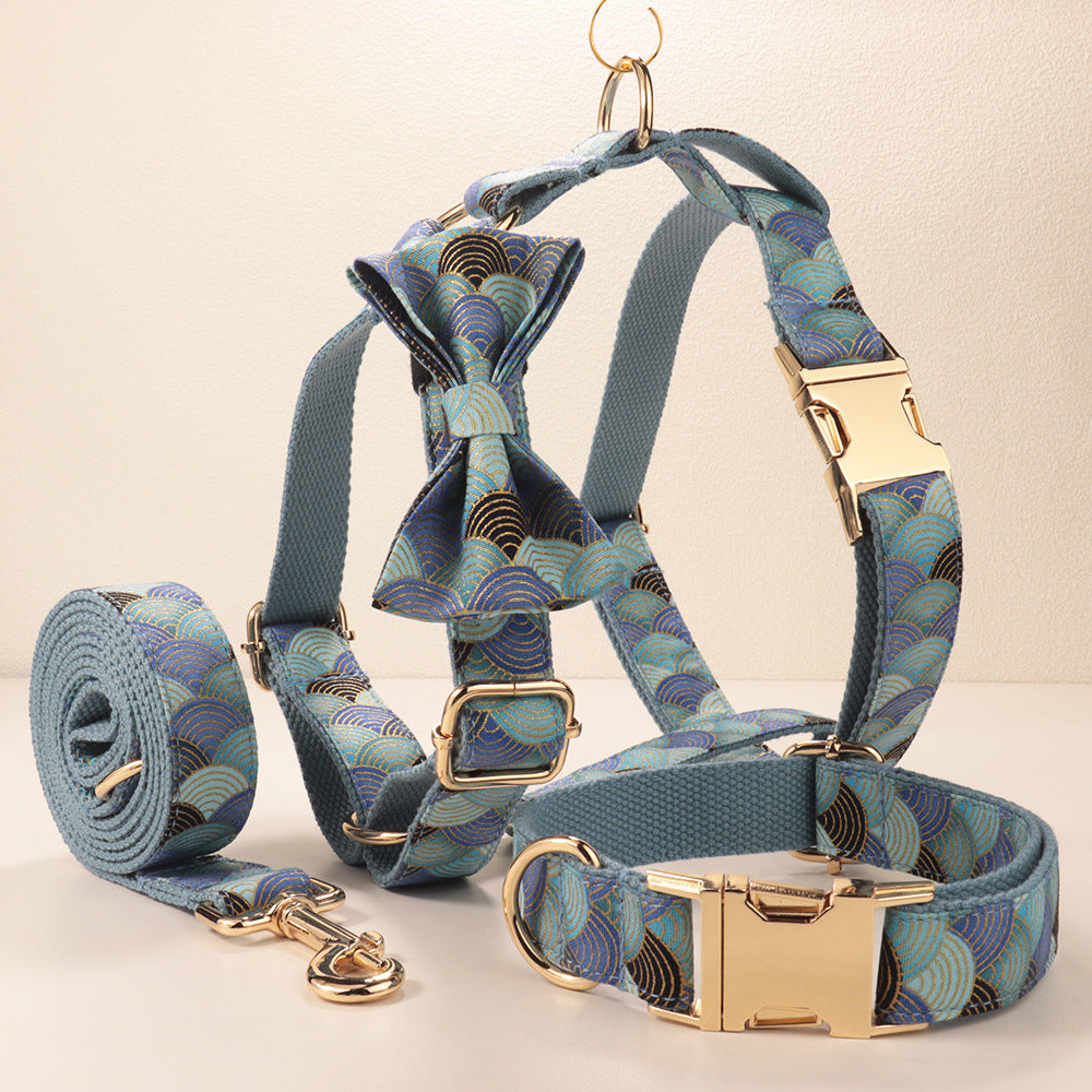 Collier de chien bleu nuancé-pattern doré