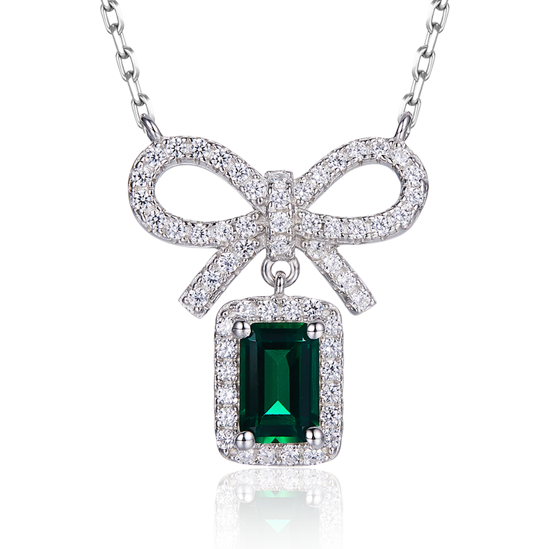 S925 Collier d'arc émeraude en argent 2,6g créé en laboratoire