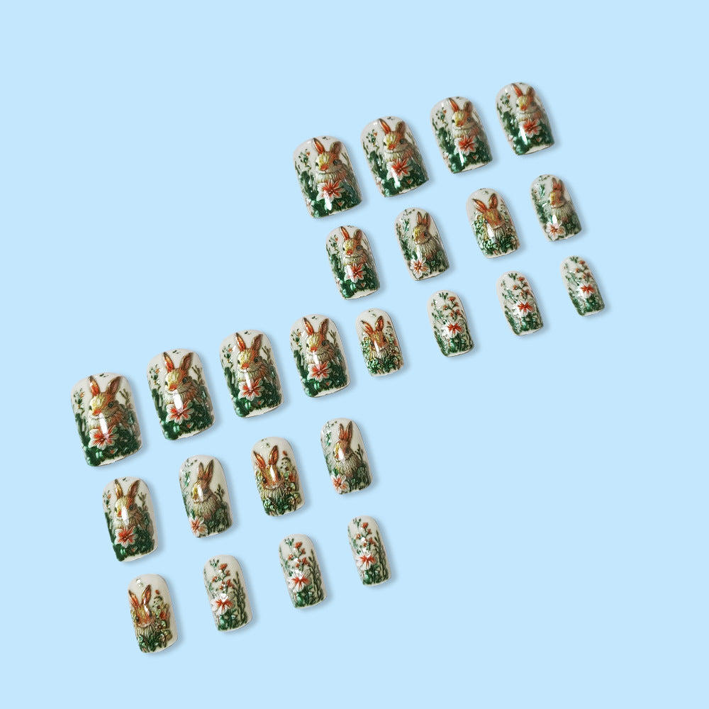 Stickers Nail Acrylique de Pâques 24 Court Carré De Petits Lapins Pour Presser et Graduel Co