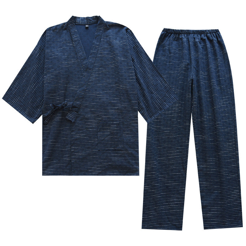 Coton Jacquard rayé Kimono costume printemps et automne mince coton vêtement