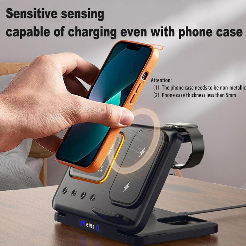 15W sans fil chargeurs Stand 5 In1 LED réveil numérique rapide charge station