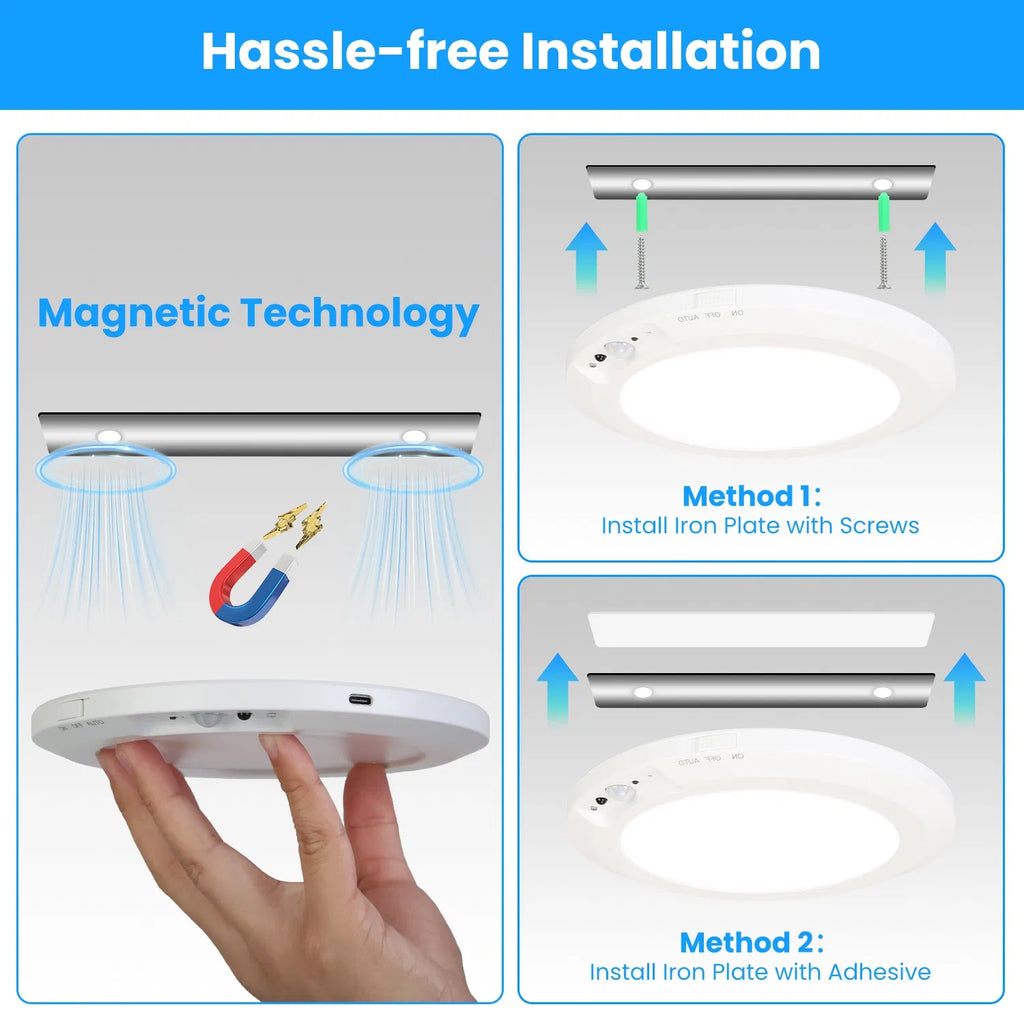 Lumière de plafond rechargeable USB magnétique avec capteur de mouvement PIR