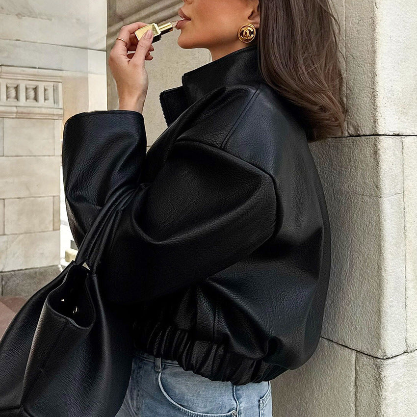 Veste en cuir PU souple noire