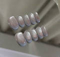 Bouchons à ongles Lait-Blue French-Chic faits à la main