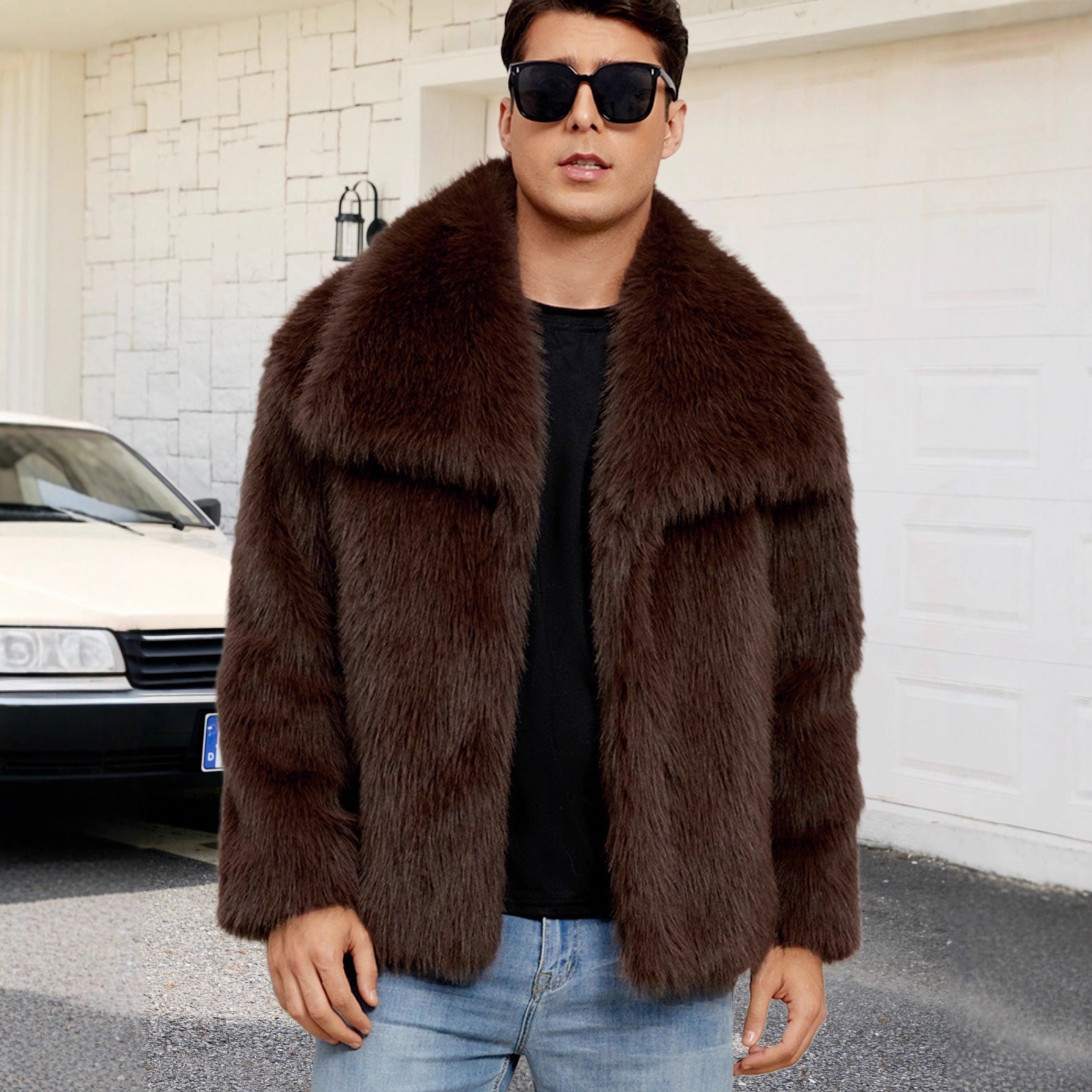 Veste en fausse fourrure de style Lapel pour homme