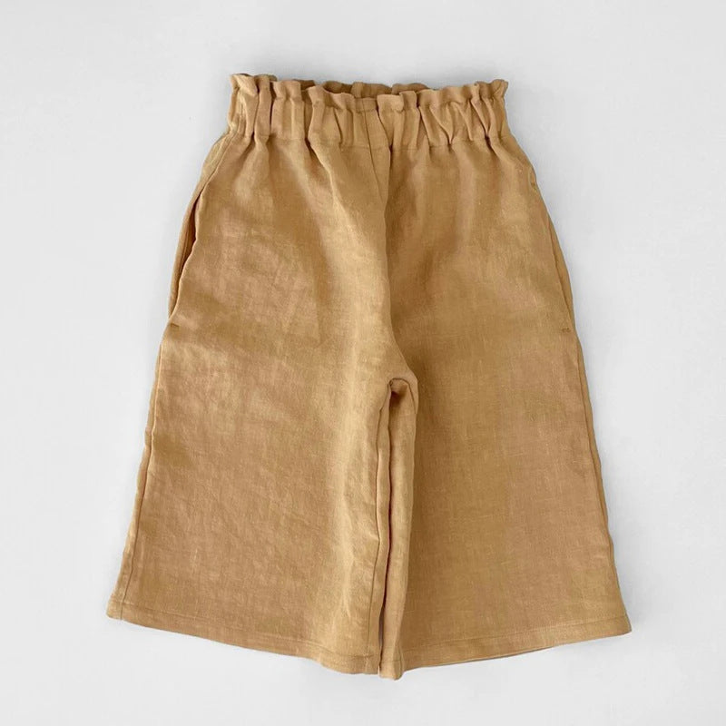 Pantalon casual en coton de coton à large jambe élastique