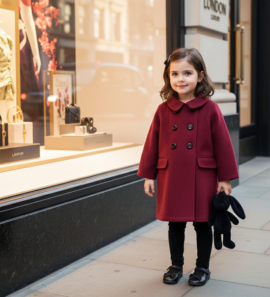 Filles Cashmere Baby Doll Coat Vin rouge Luxury Age 2-3Todler Coat