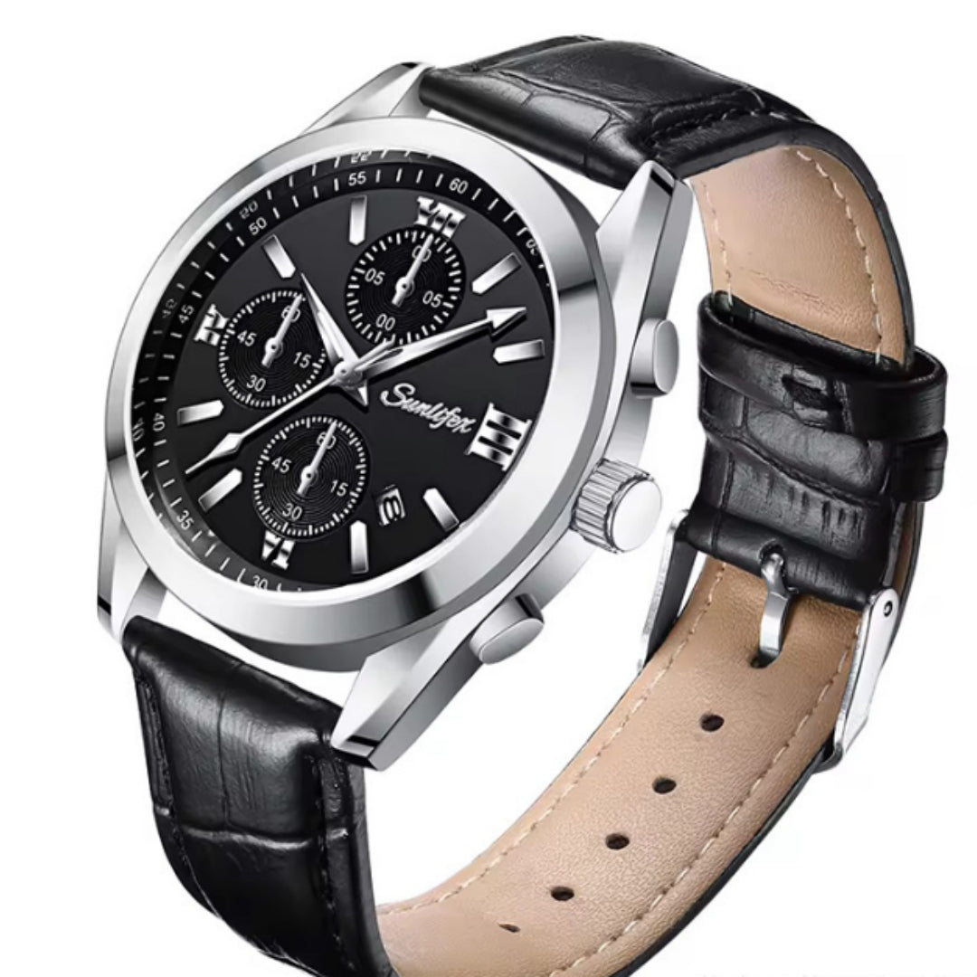 Business Casual Simple Round Leather Strap Men's Watch