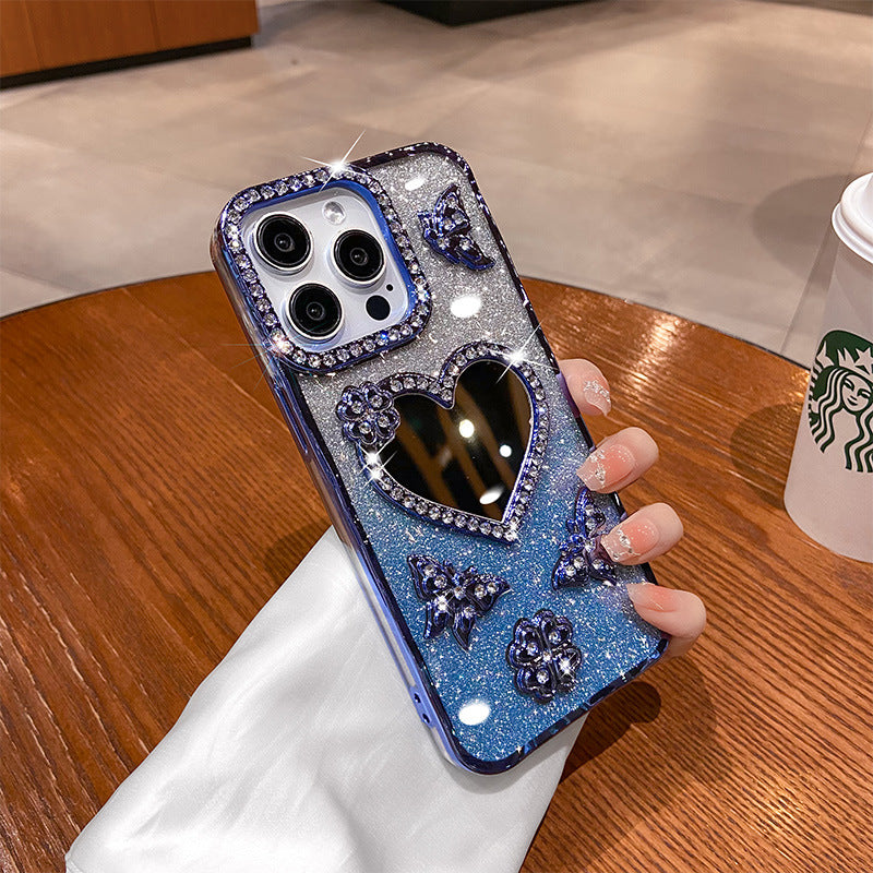 Cas de téléphone de nouveau style avec un miroir en forme de coeur électroplaqué