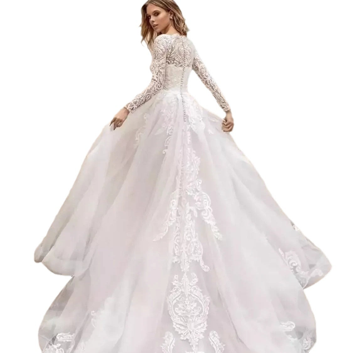 Longue manches Robe de mariée exquise