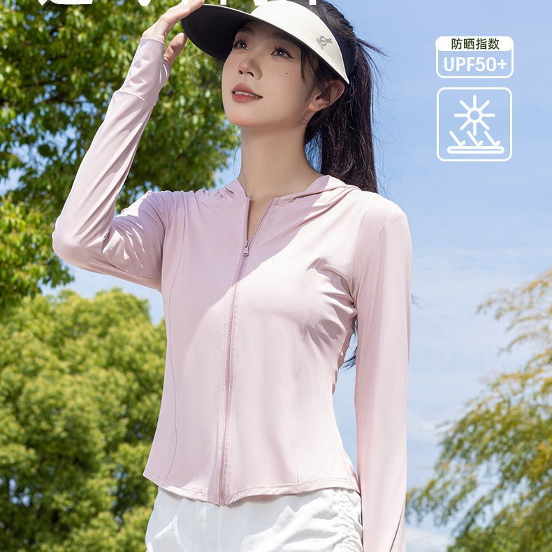 Femmes Ice Silk Cool Yoga Sun Protection Vêtements Slim-fit Waist Breathable Outdoor Howe