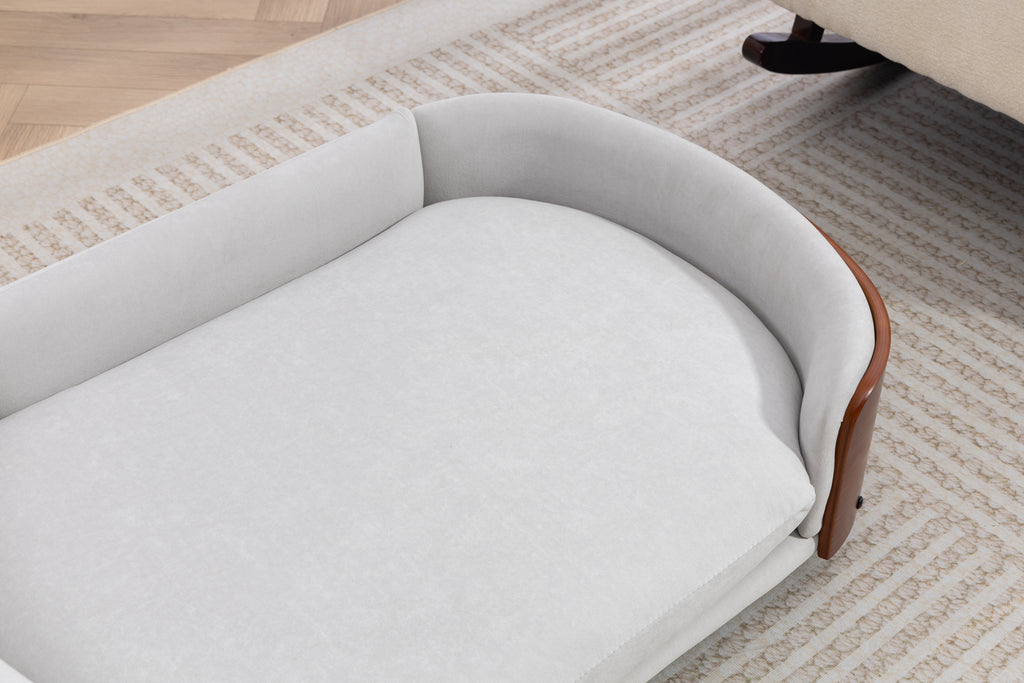 Style scandinave Lit de chien élevé Sofa Pet avec pieds en bois massif et noyer Bent Wood Bac