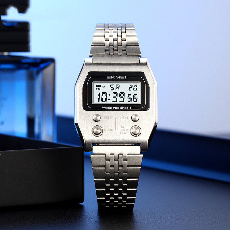 Rétro Digital Minimalist Trendy Waterproof Mens Watch Montre numérique multifonction pour hommes