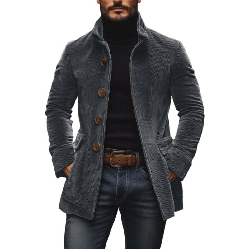 Veste pour homme Hiver Stand Collar Button-up Coat Casual Blazer Vêtements de dessus