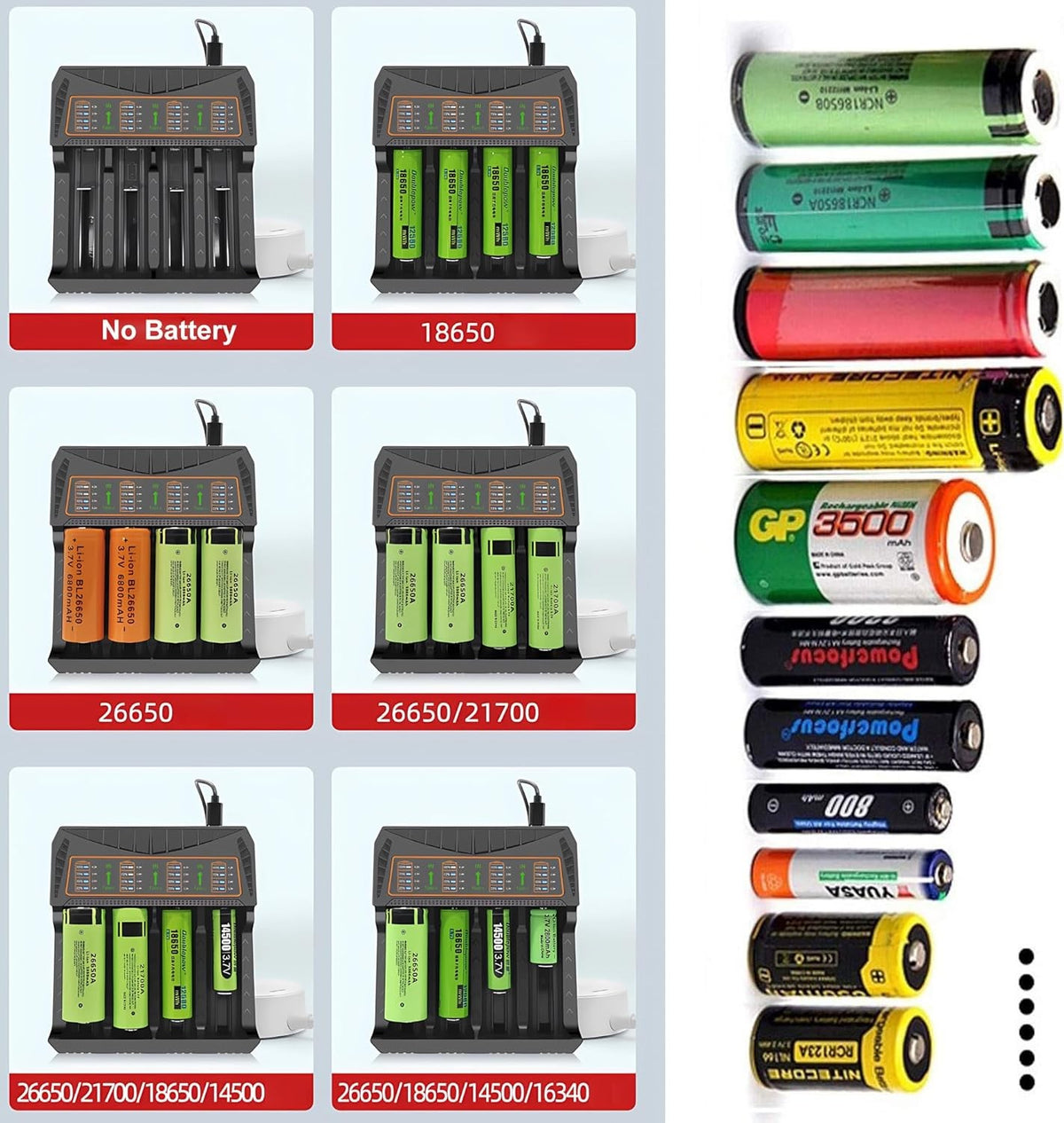 Chargeur de batterie intelligent LED 4-Slot USB pour batterie rechargeable AA AAA Nimh 18650