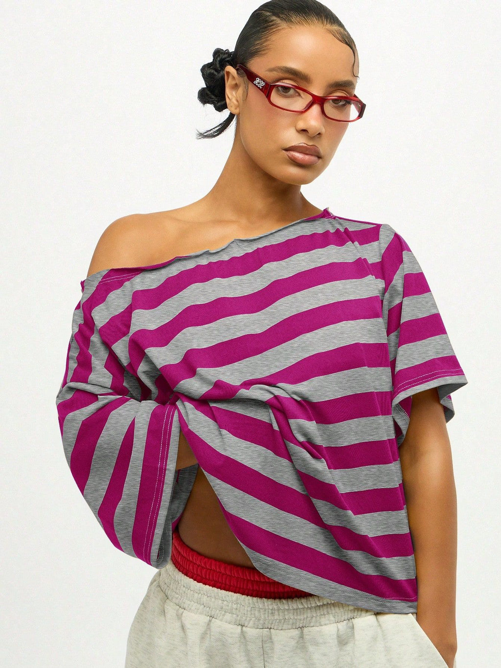 Haut à manches courtes de style américain Retro rayé