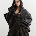 Genre neutre Silhouette plissée Ebony-brun Faux cuir PU Veste
