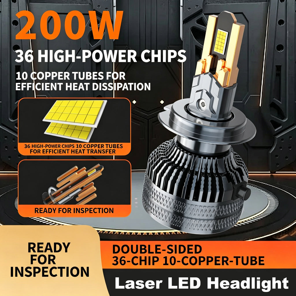 200W Super lumineux phare de voiture LED Ampoule 10 tubes en cuivre 36 puce haute focale H4 H7 LED automatique
