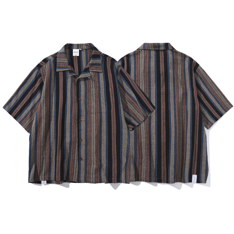Chemise à manches courtes rayée style retro Amekaji