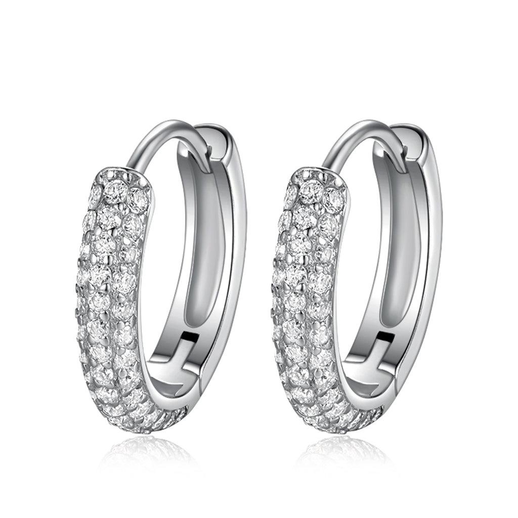 S925 Boucles d'oreilles en argent sterling Pave Huggie Hoop