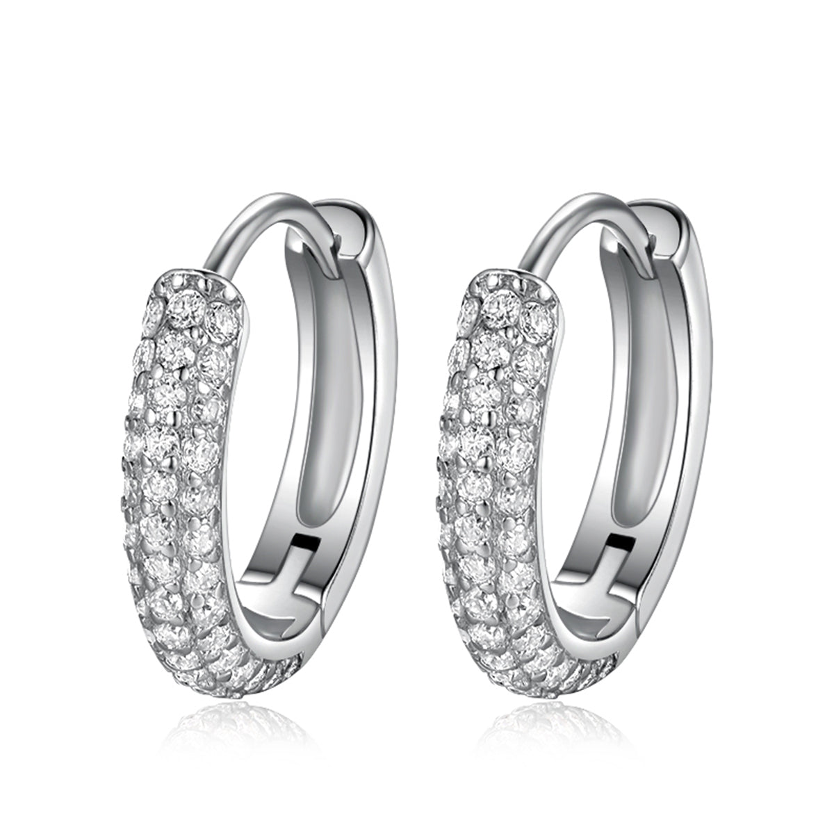 S925 Boucles d'oreilles en argent sterling Pave Huggie Hoop