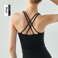 Veste de yoga longue durée pour femmes avec pad thoracique Coupe semi-fichée U-Neck Tight Street Back Sleeveless F
