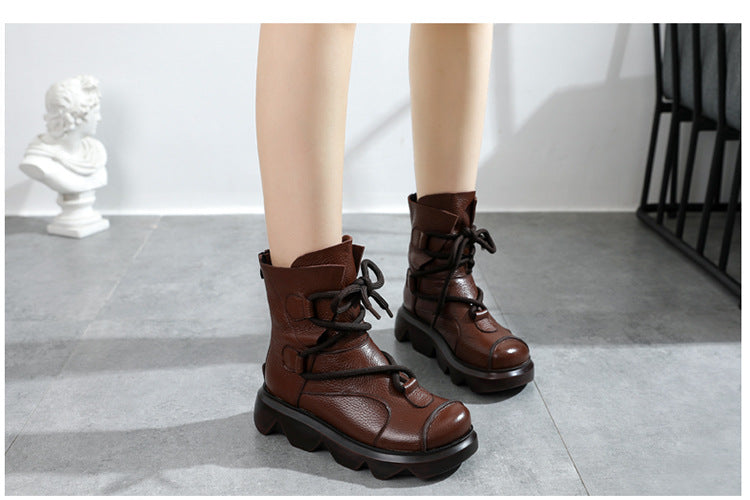 Haut de la couche Cowhide Platform Bottes