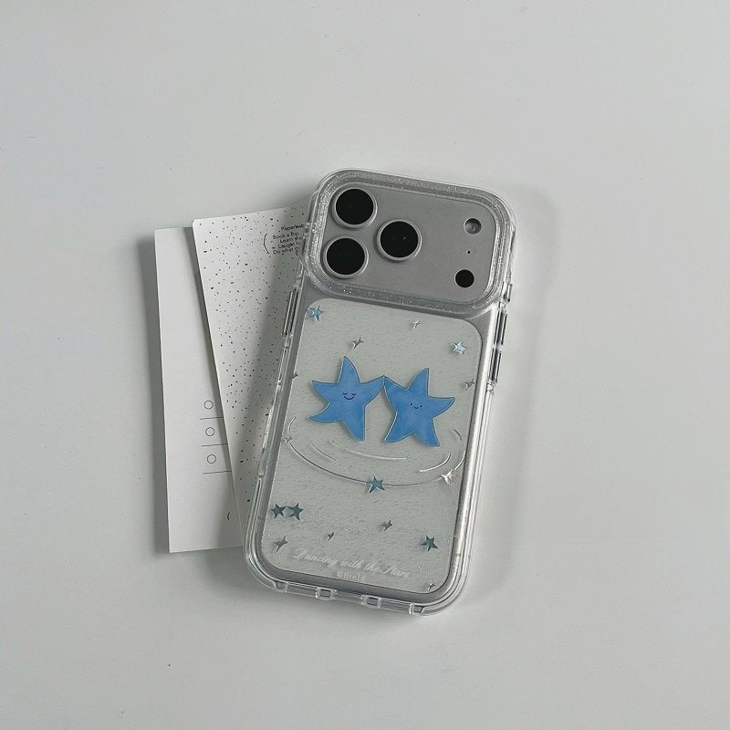 Style coréen Niche frais et mignon bleu cas de téléphone Star pour les couples