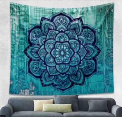 Indien Mandala Tapestry Vert Bleu Fleur Belle tapisserie murale 210x150cm Couverture de lit