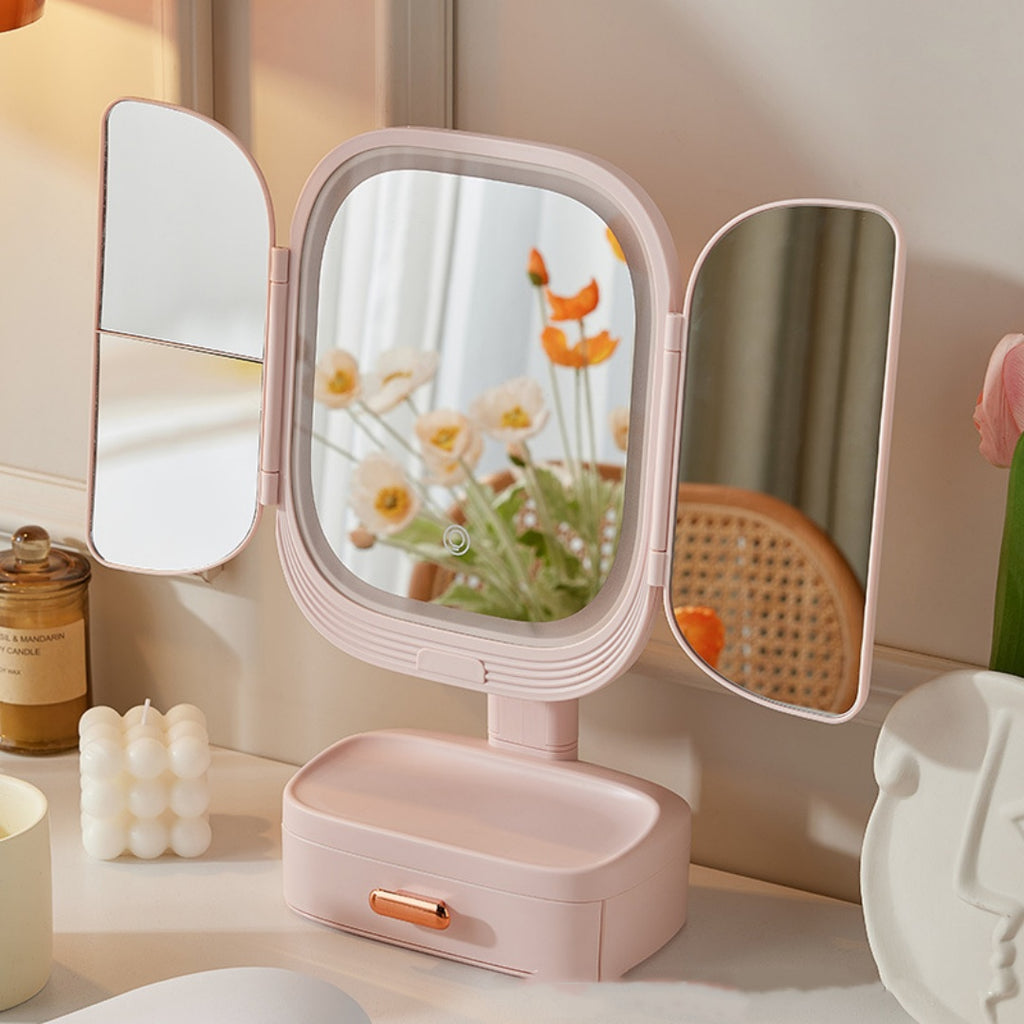 Led bureau cosmétique miroir ménage pliable avec la lumière