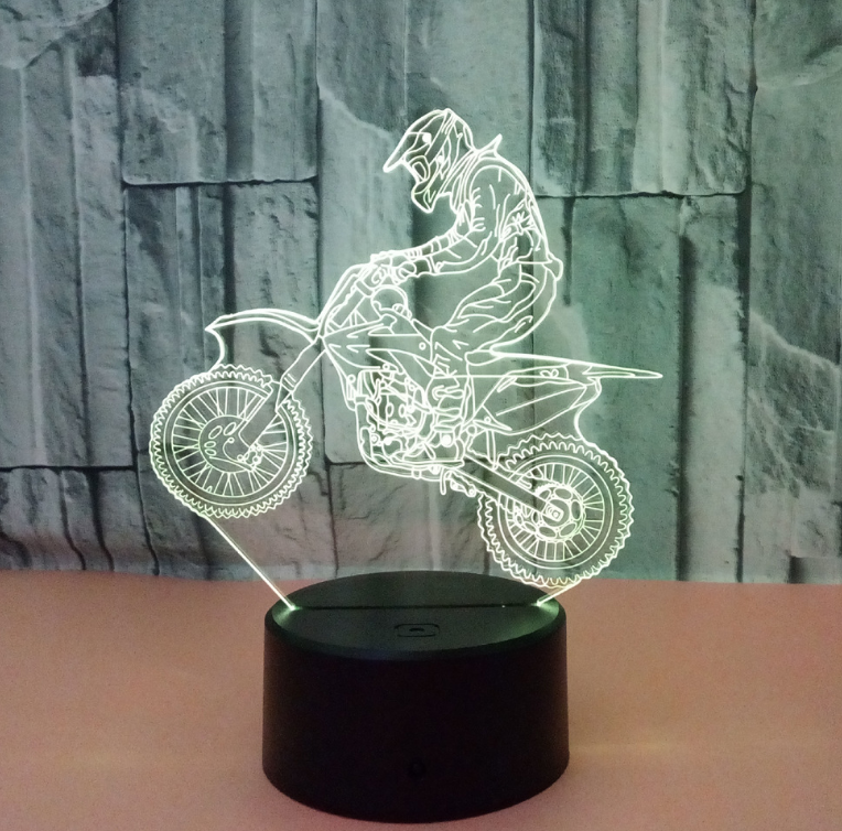 Modèle moto lampe 3D sept couleurs visuelle stéréoscopique lampe LED changement progressif toucher rem